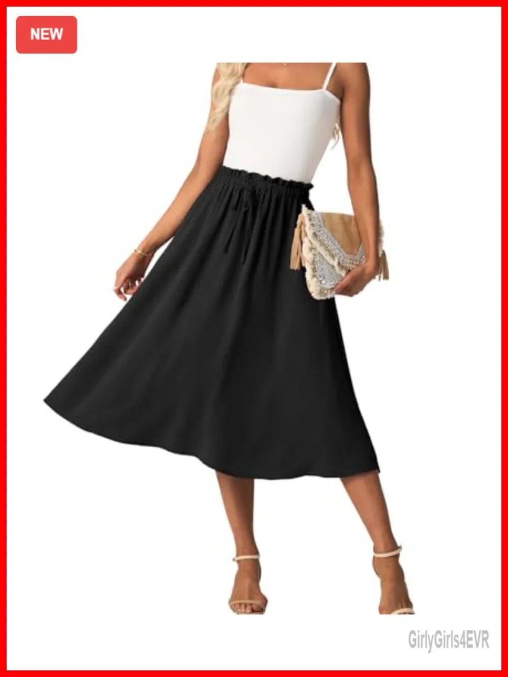 Women's High Waist A-Line Midi Skirt with Pockets Flowy Summer Casual